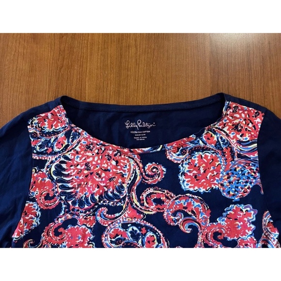 Lilly Pulitzer Navy Blue Paisley Colorful Long Sleeve Shirt Women's size Medium - Picture 3 of 7
